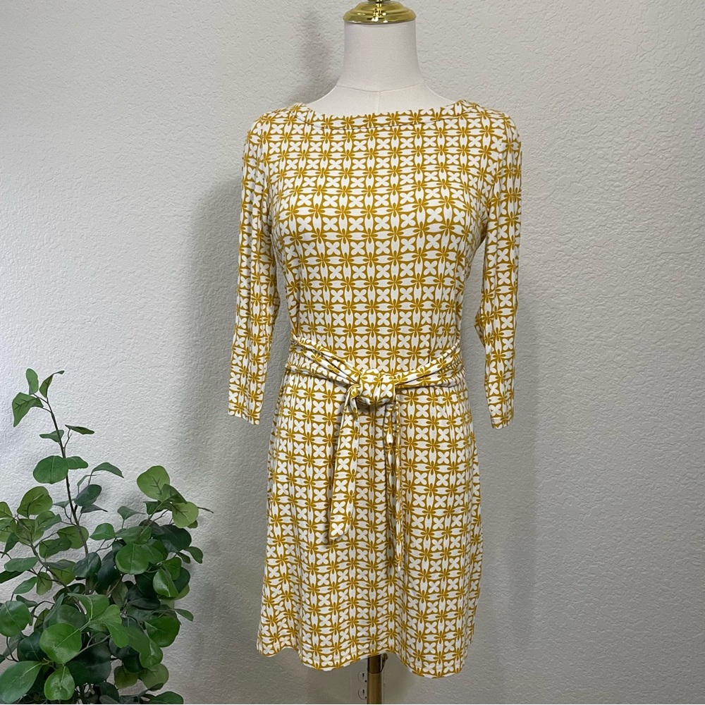 Boden Geometric Floral Print Belted Dress